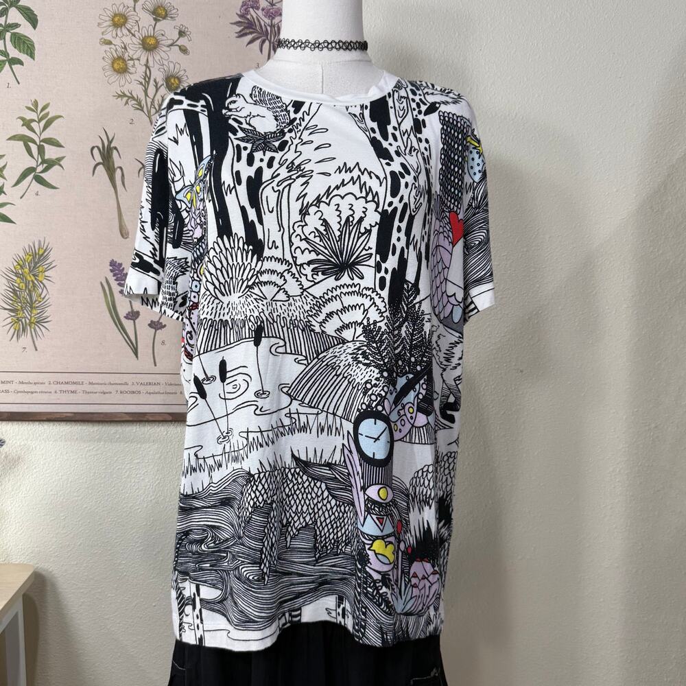 Mary Katrantzou AOP Forest Woodland Squirrels Oversized T-Shirt Tee Grunge S